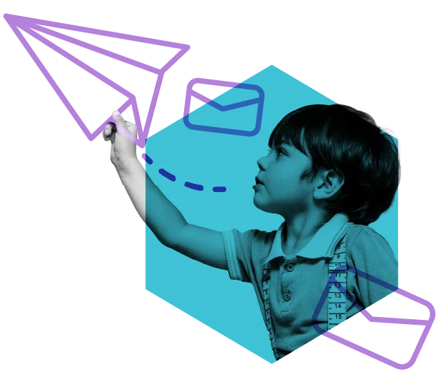 Child flying paper airplane